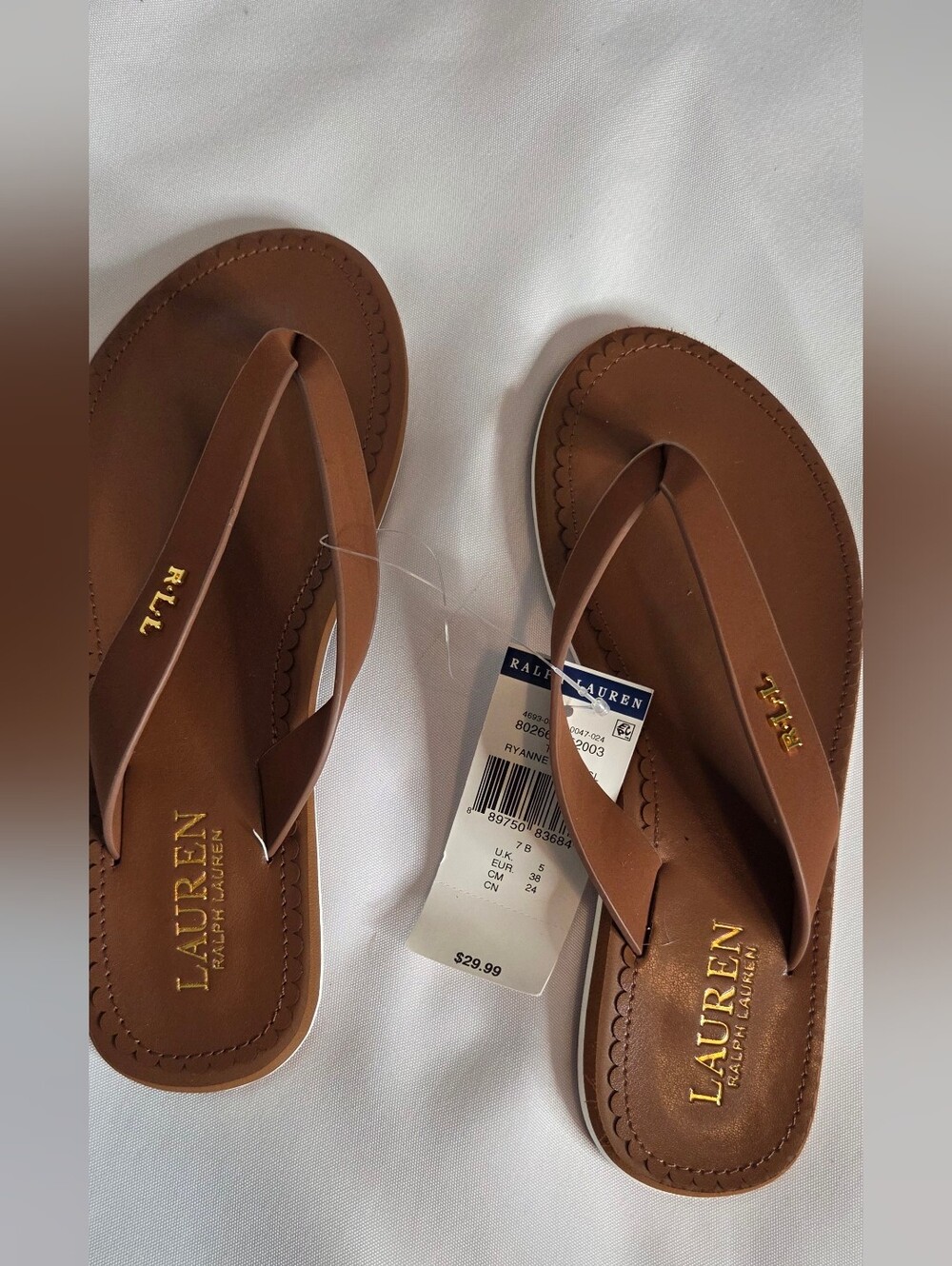 Lauren Ralph Lauren Brown Leather Thong Sandals - Picture 4 of 4